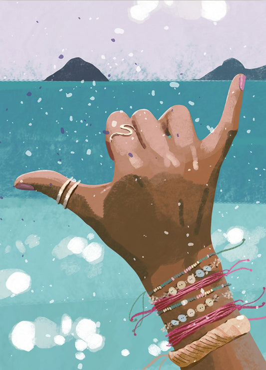 Hello Kaczi - Shaka Hand Sign - Waves - Ocean - Postcard