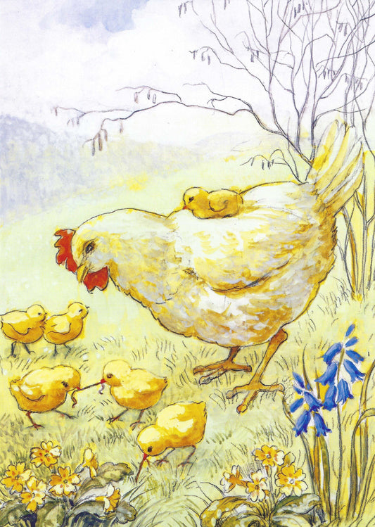 Hen and Chicks Postcard by Eileen Chandler