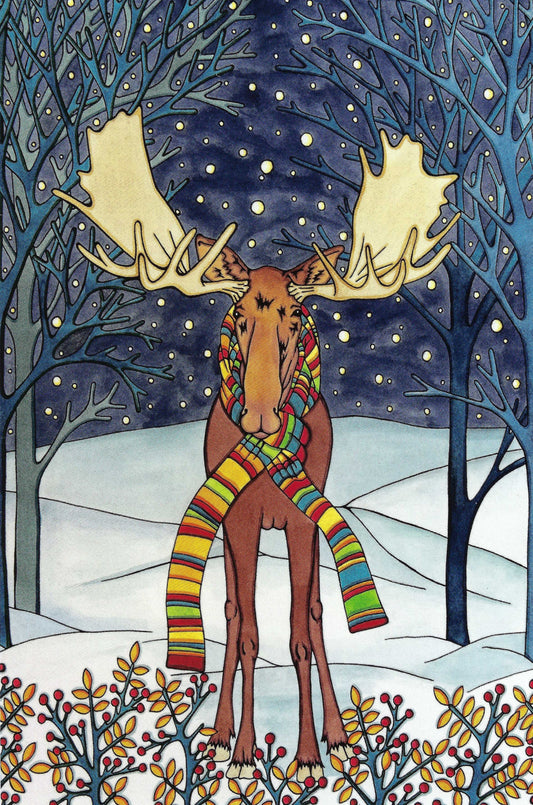 Holiday Moose Postcard by Sarah Angst Art