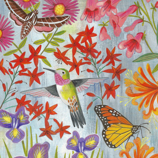 Hummingbird & Monarch Butterfly Postcard by Edition Gollong with glitter details