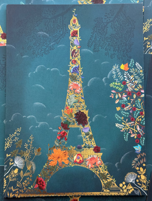 Editor - Art of Emotion - Destination Paris Postcard - Floral Eiffel Tower - Art - Postcard with gold foil details