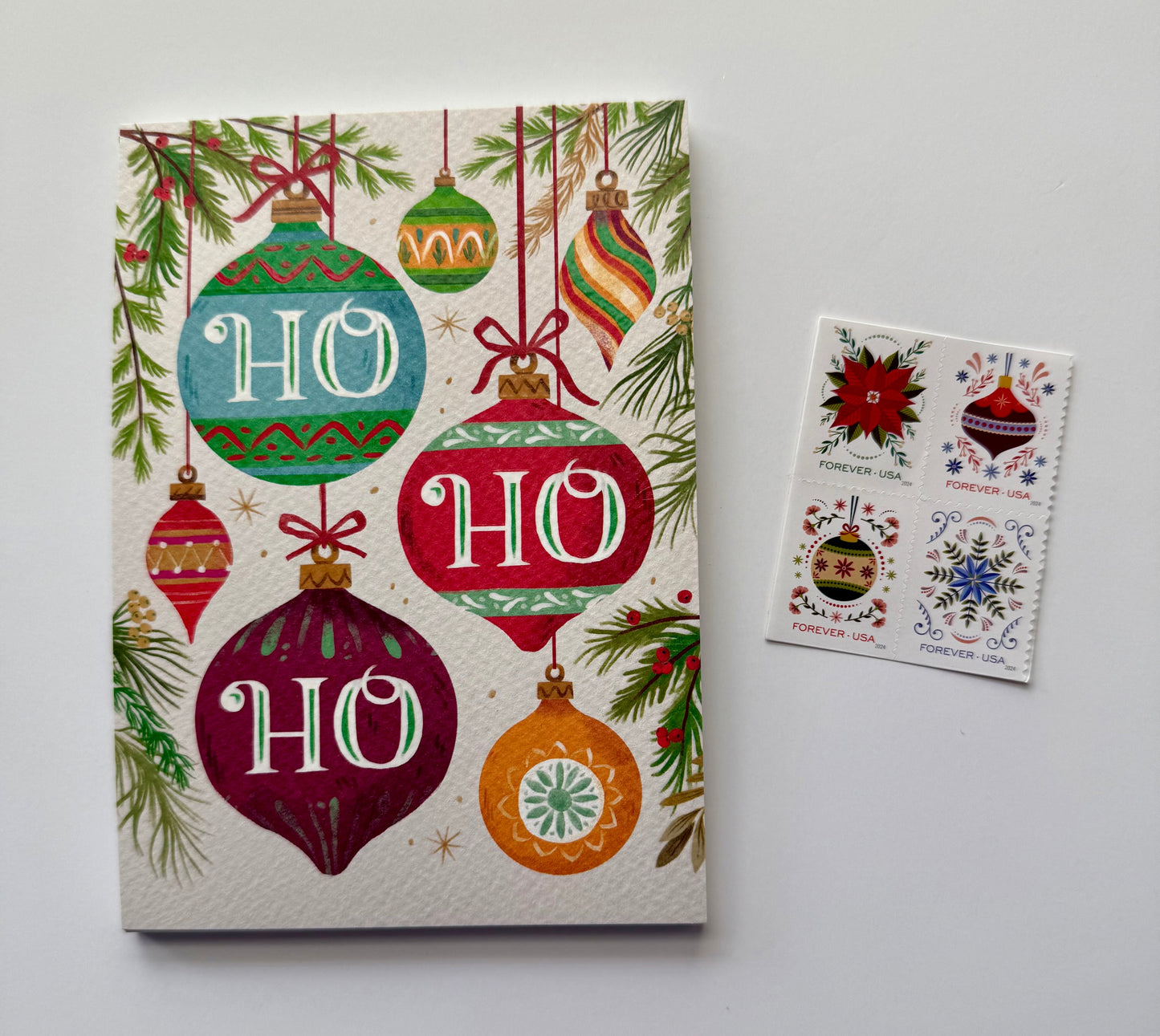 Christmas Ornaments Postcard with varnish details
