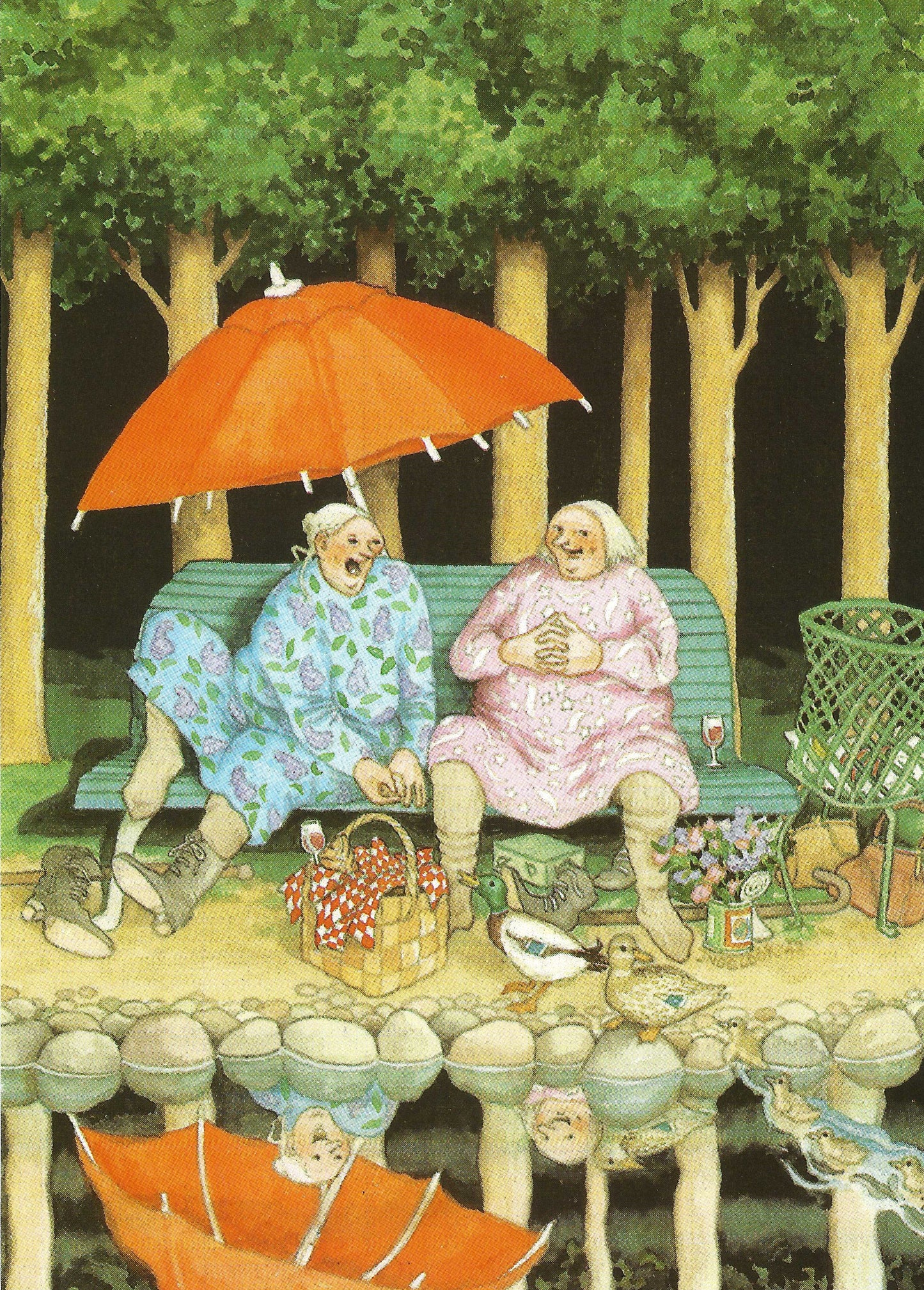 Inge Löök - Aunties - Friends - Old Ladies - Picnic - Women Feeding the Ducks - Postcard