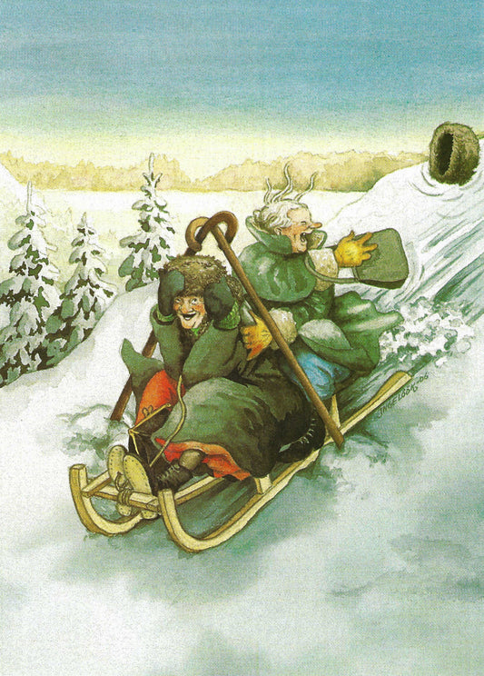 Inge Löök - Aunties - Friends - Old Ladies - Sledding - Postcard