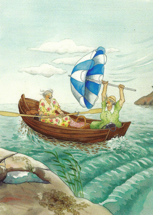 Inge Löök - Aunties - Friends - Old Ladies - Women Boating with Umbrella Sail - Postcard