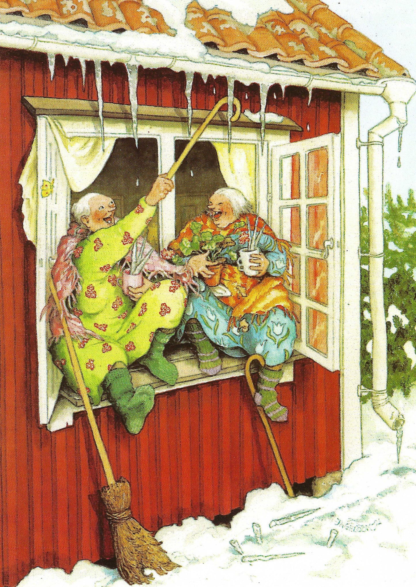 Inge Löök - Aunties - Friends - Old Ladies - Women Catching Icicles - Postcard
