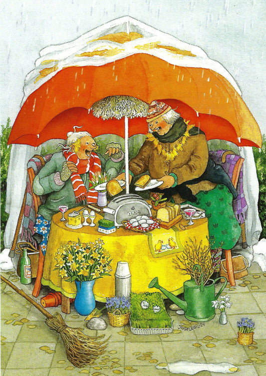 Inge Löök - Aunties - Friends - Old Ladies - Women Having Breakfast in the Rain - Postcard