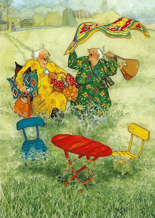 Inge Löök - Aunties - Friends - Old Ladies - Women Preparing a Picnic - Postcard