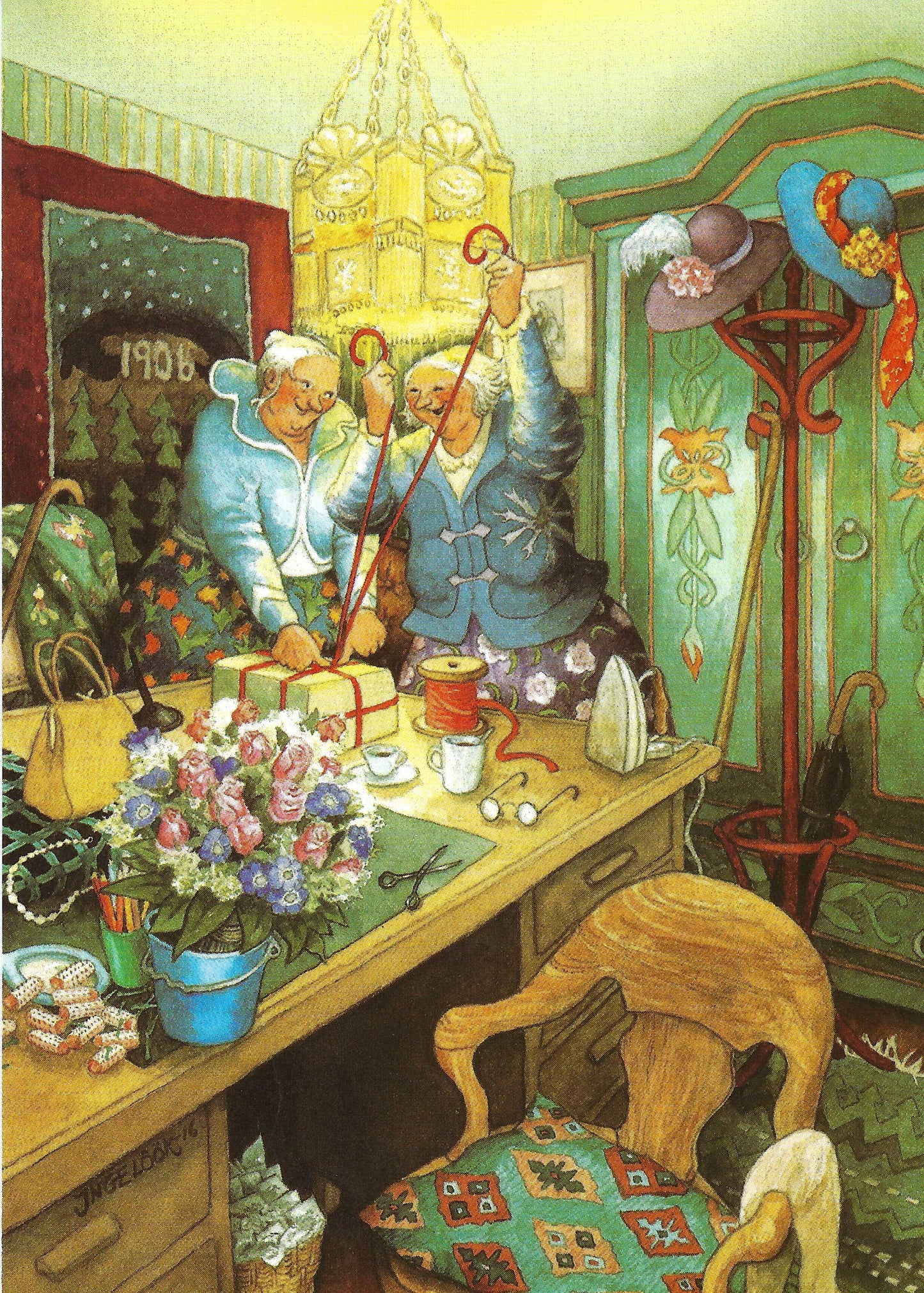 Inge Löök - Aunties - Friends - Old Ladies - Women Wrapping Gifts - Postcard