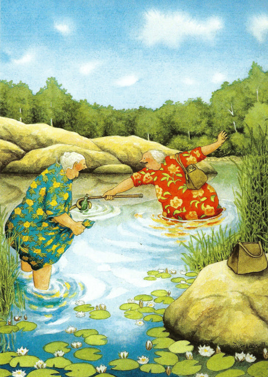 Inge Löök - Aunties - Friends - Old Ladies - Women Fishing Message in a Bottle - Postcard