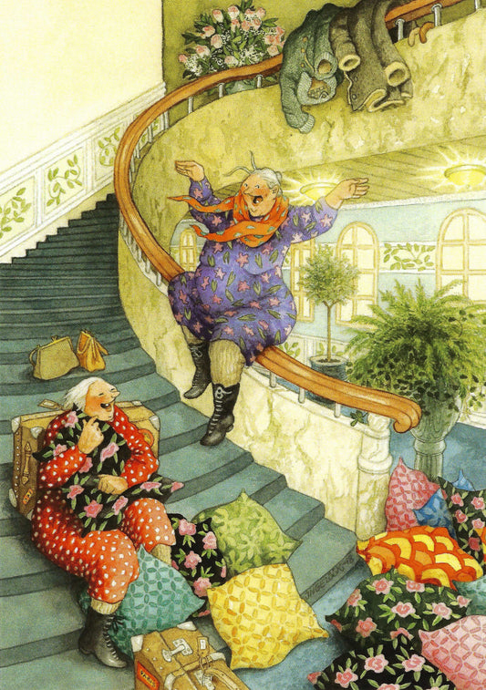 Inge Löök - Friends - Aunties - Old Ladies - Women Slide Down the Banister - Postcard- Postcard