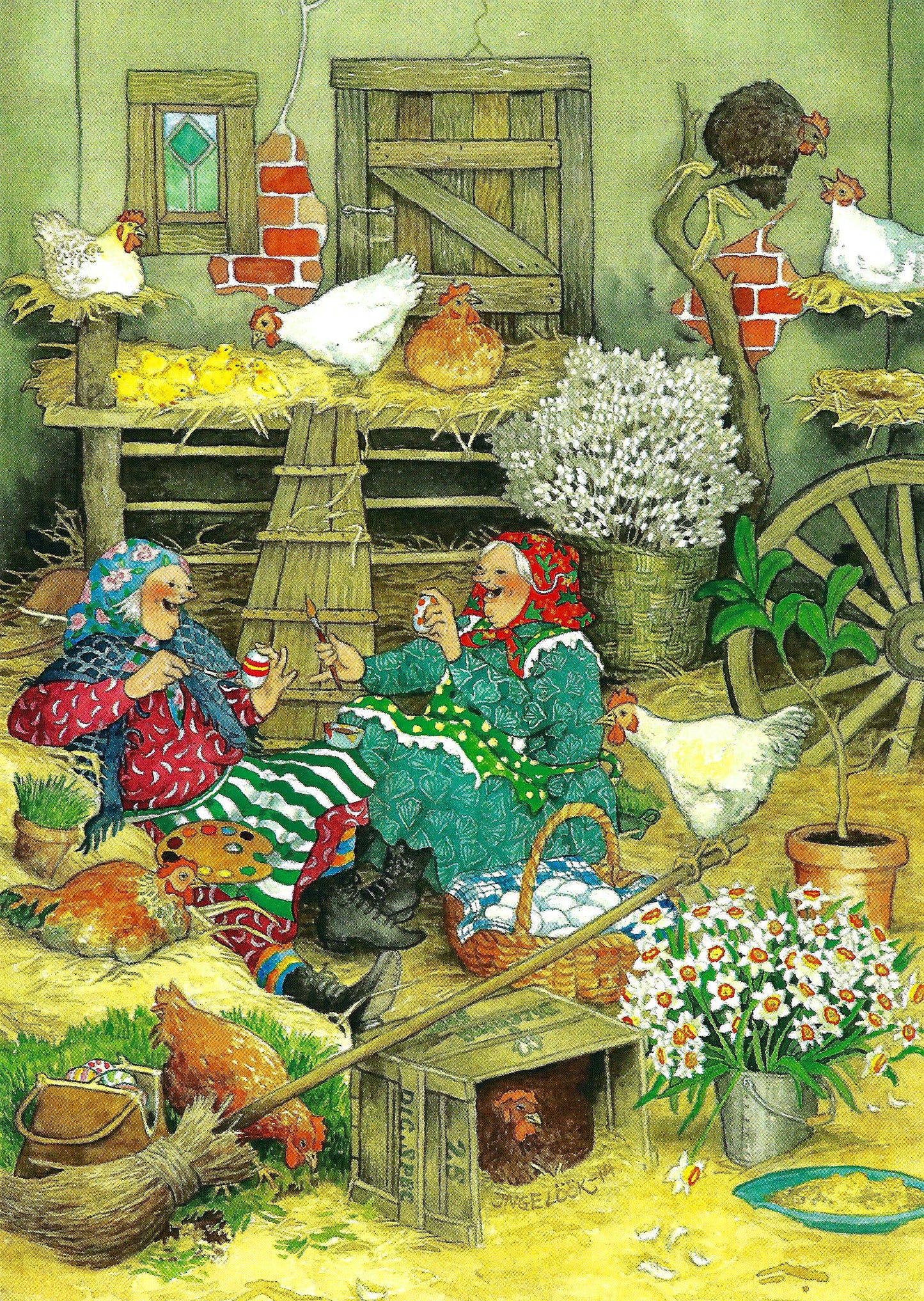 Inge Löök - Aunties - Friends - Old Ladies - Woman with Chickens - Postcard