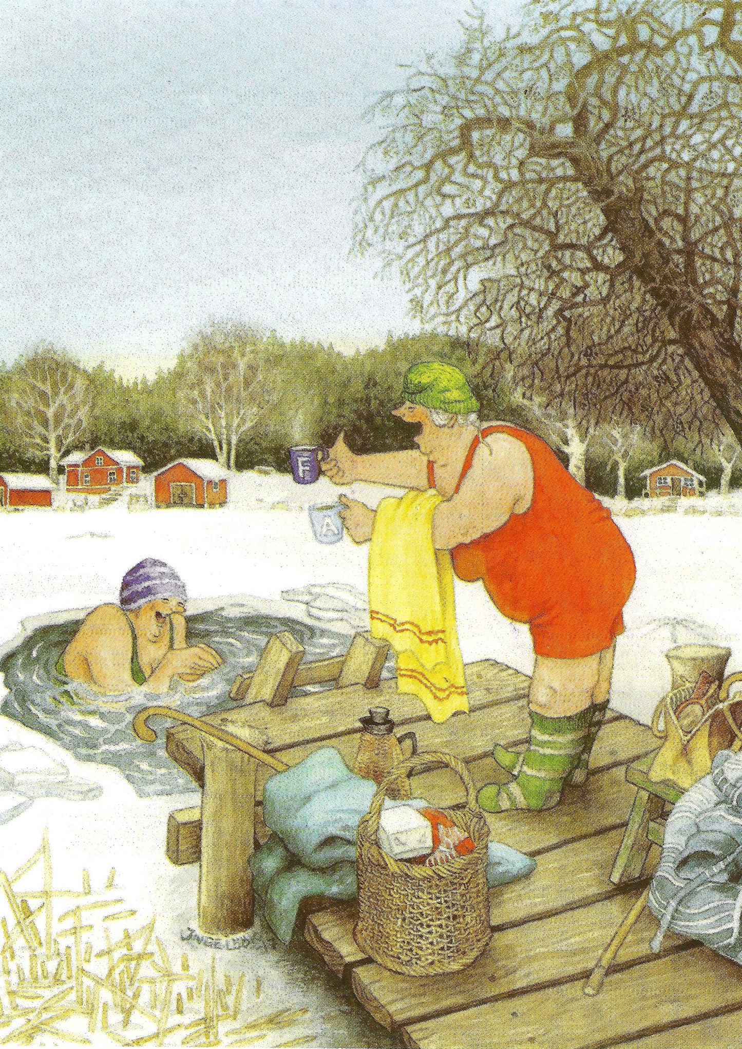 Inge Löök - Women Bathe in the Ice Hole - Postcard