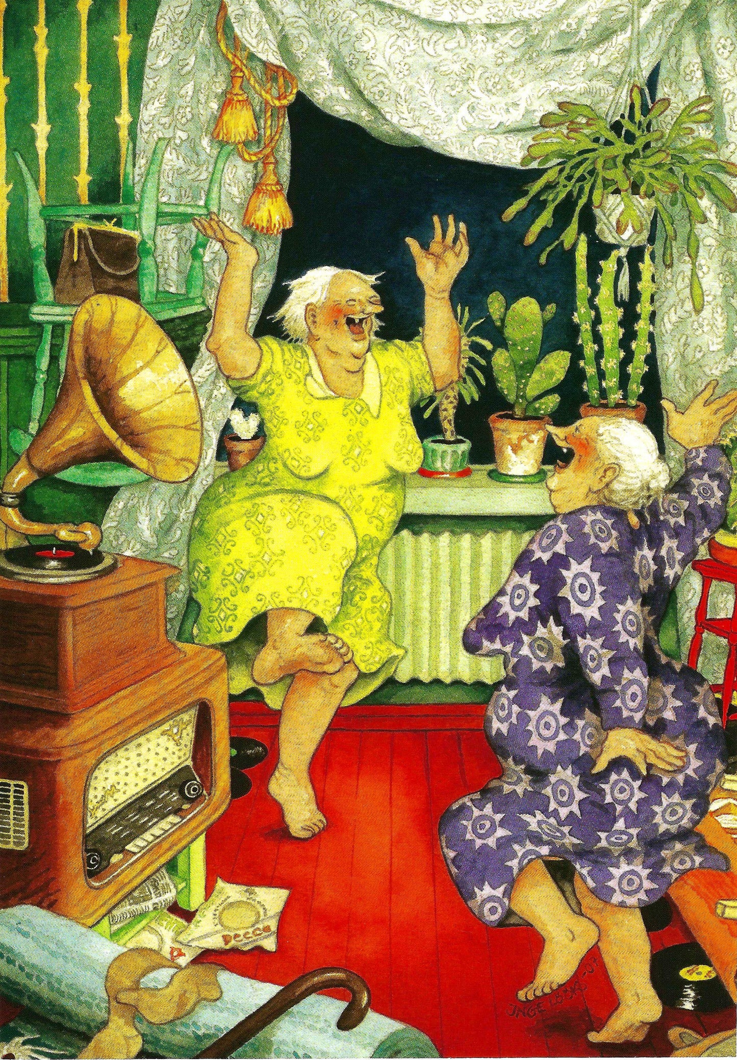 Inge Löök - Aunties - Friends - Old Ladies - Women Dancing to Music - Postcard