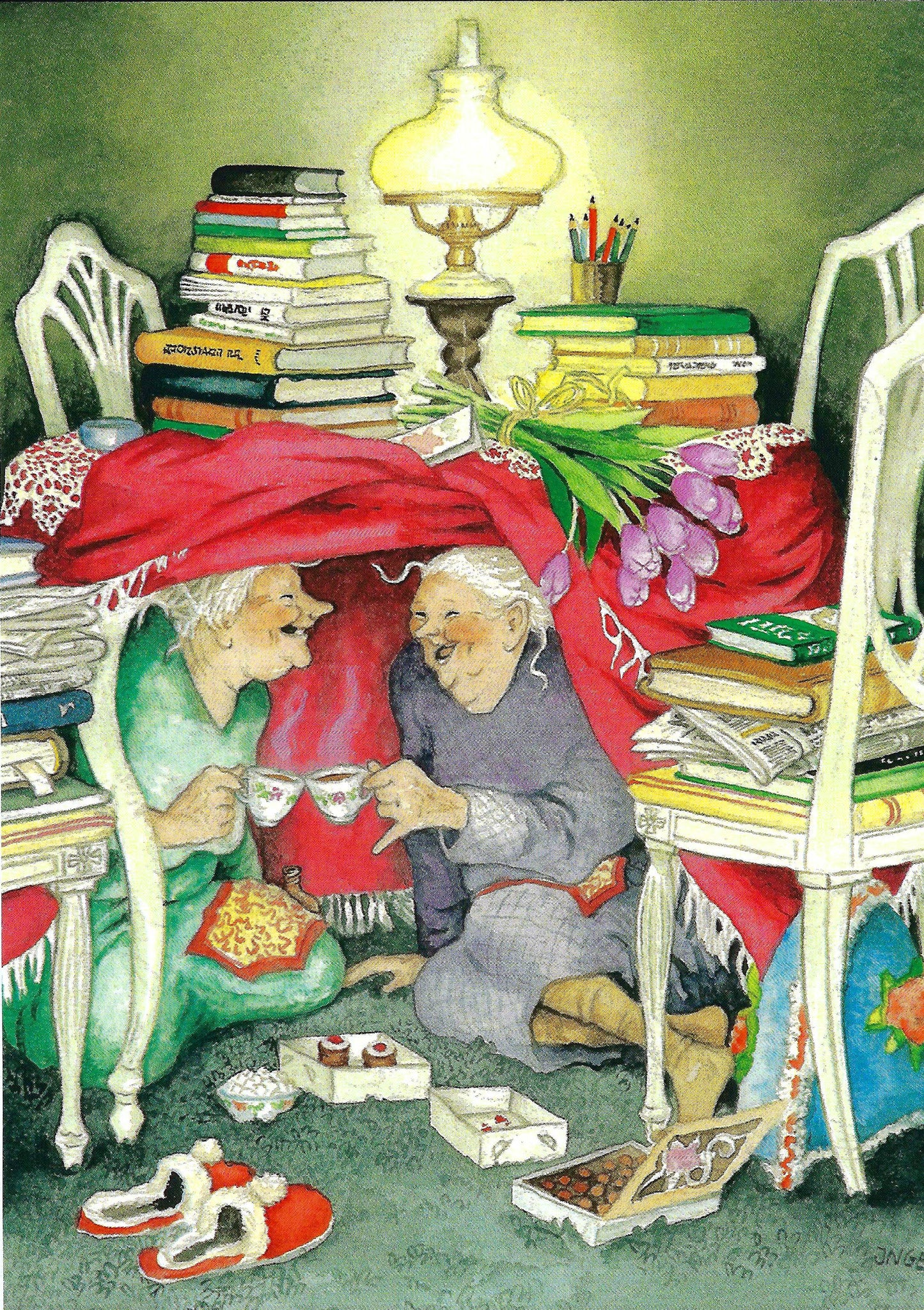 Inge Löök - Women Drinking Tea under the Table - Books - Friends - Aunties - Old Ladies - Postcard