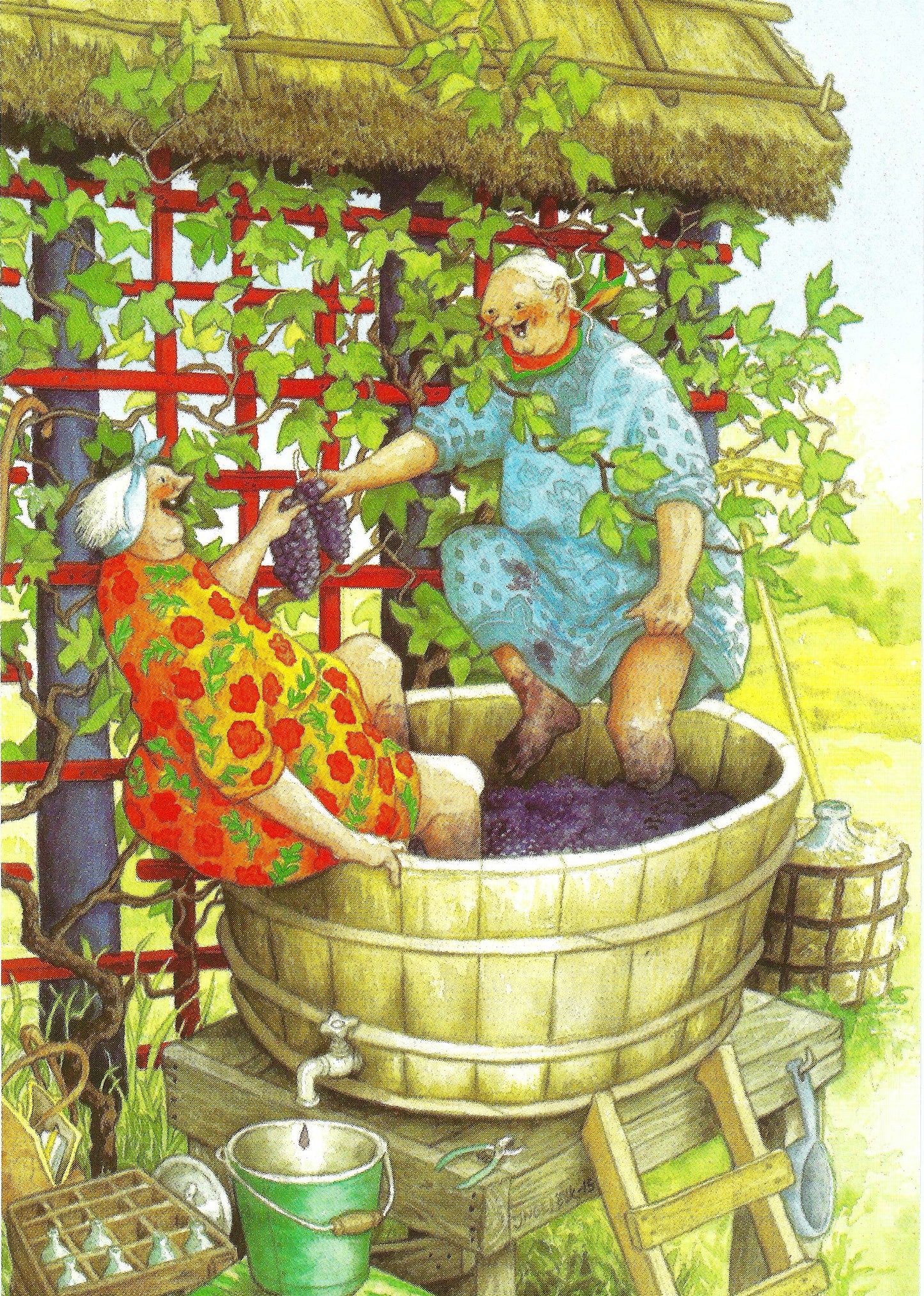 Inge Löök - Best Friends - Wine - Aunties - Old Ladies - Women Press Grapes - Postcard