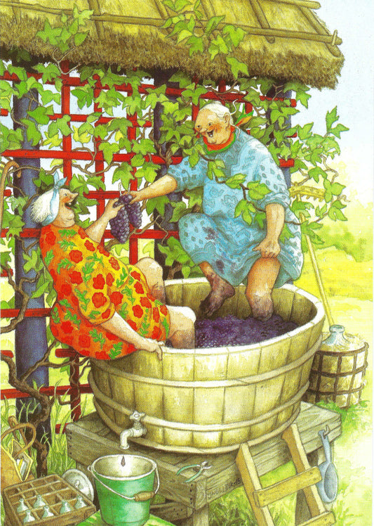 Inge Löök - Women Press Grapes - Wine - Postcard