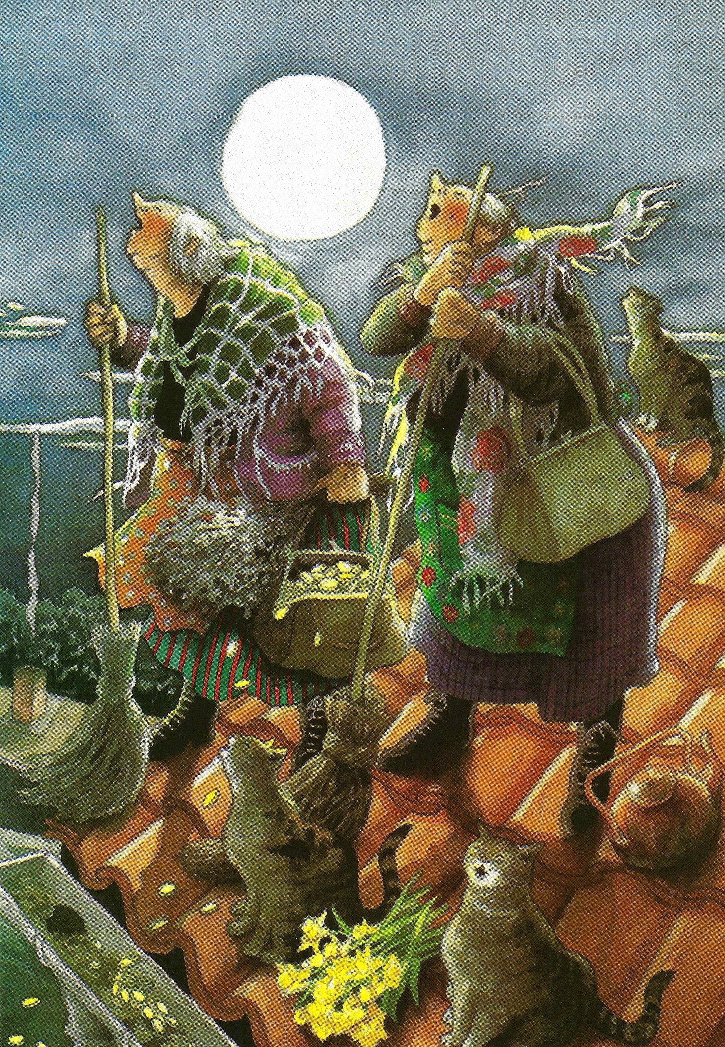 Inge Löök - Aunties - Grannies - Friends - Women and Cats on the Roof - Postcard