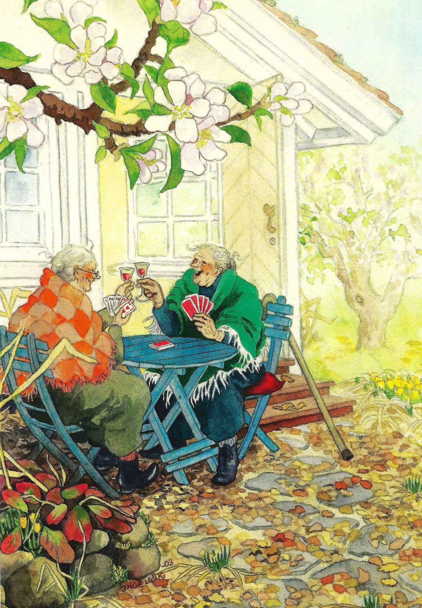 Inge Löök - Women Playing Cards in the Garden - Friends - Aunties - Old Ladies - Postcard