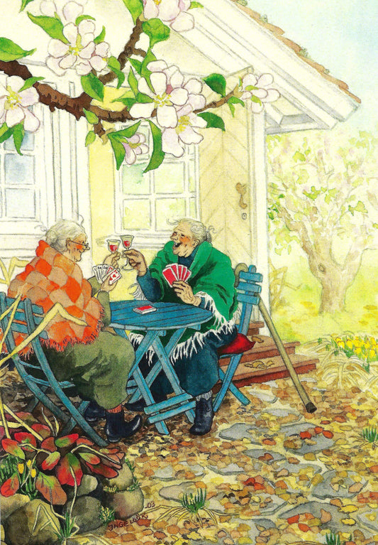 Inge Löök - Women Playing Cards in the Garden - Friends - Aunties - Old Ladies - Postcard
