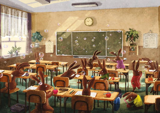 Inkognito Postcard - Classroom - Rabbits - Bunny - School - Postcard