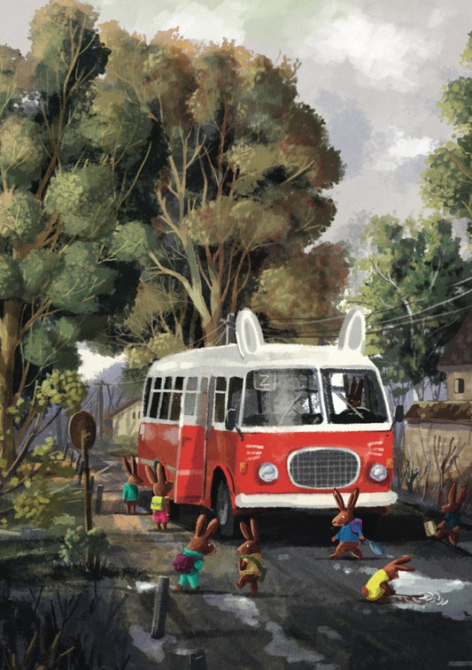 Inkognito Postcard - Rabbits - Bunny - Rabbit Bus