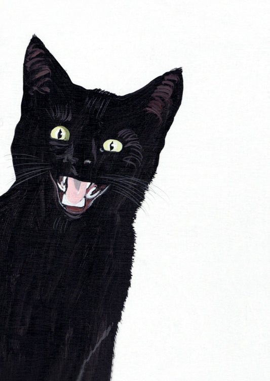 Inkognito postcard featuring quirky black cat illustration by Javier Mayoral – perfect for Halloween snail mail, Postcrossing, and cat lovers