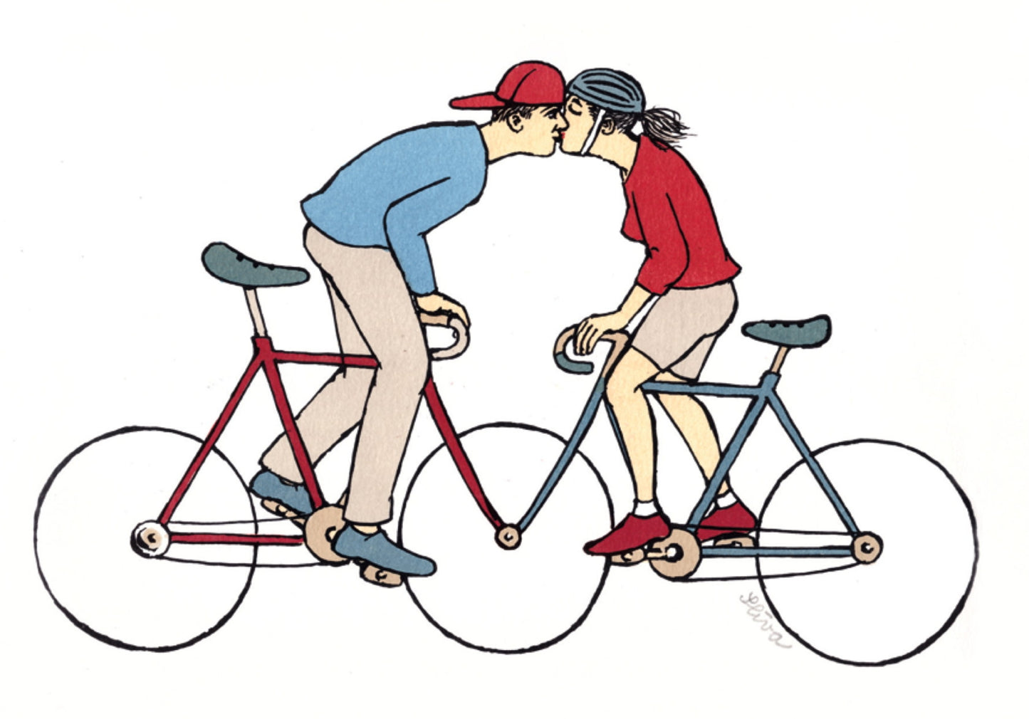 Inkognito - Kiss - Love - Cyclist's Kiss - Bicycle - Postcard
