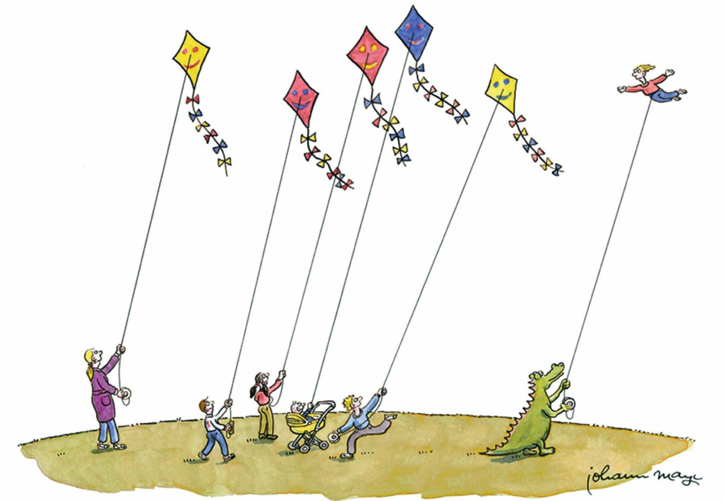 Inkognito Postcard - Kite Flying - Dinosaur