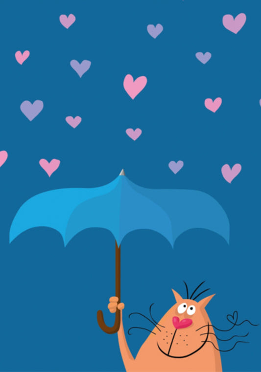 Inkognito - Cat - Umbrella - Hearts - Love - Postcard