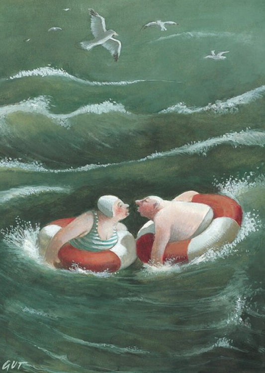 Inkognito - Kiss - Couple - Ocean - Sea - Inner Tube - Postcard