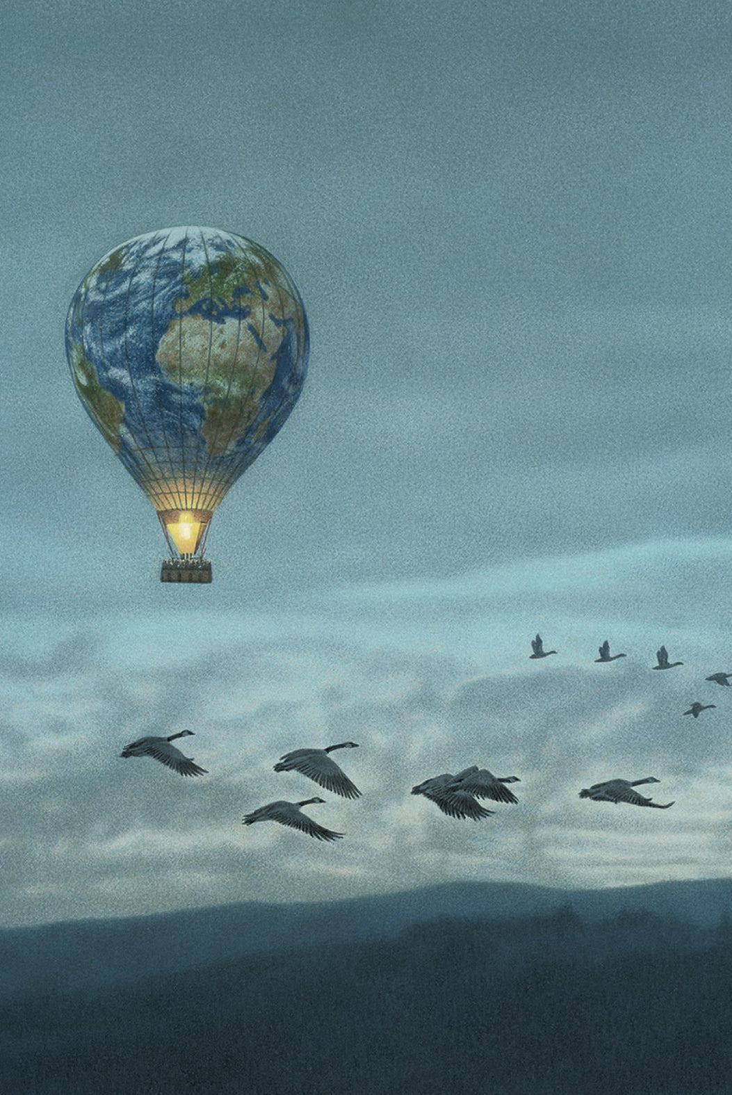 Inkognito Postcard - Flight - Geese - Hot Air Balloon