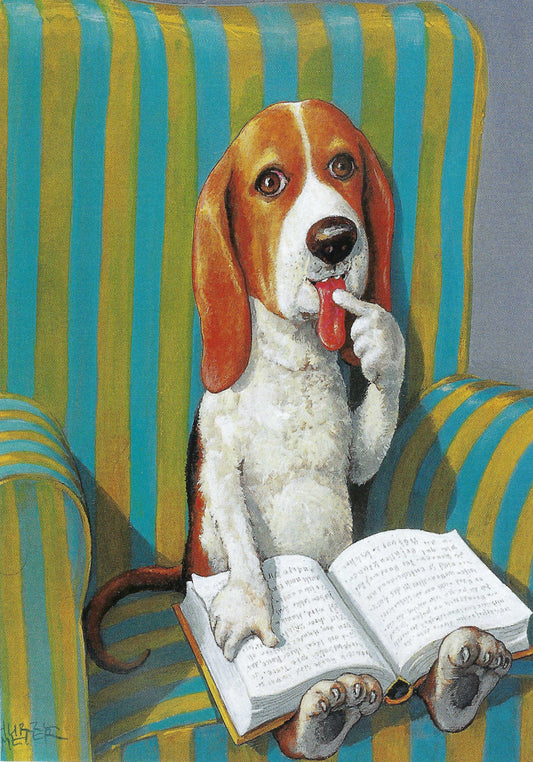 Inkognito Postcard - Dog - Armchair Dog - Book - Reading - Postcard