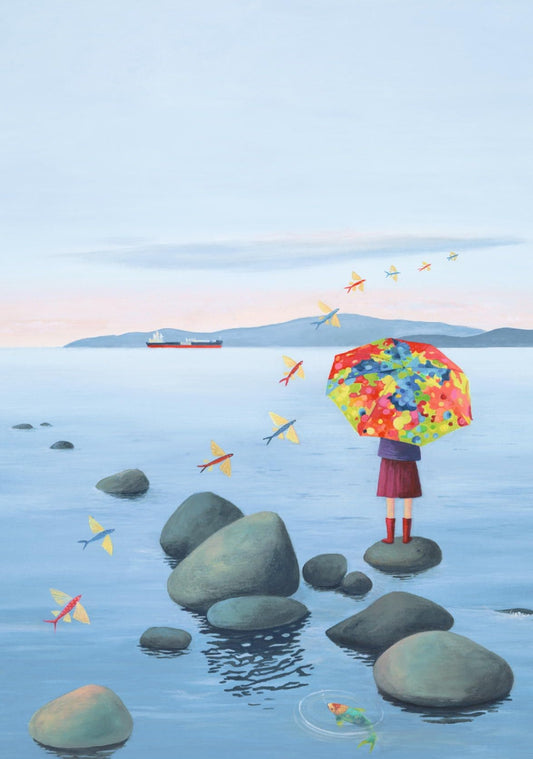 Inkognito Postcard - Mimicry - Girl - Umbrella - Fish - Postcard