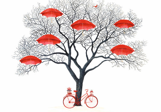 Inkognito Postcard - Six Red Umbrellas