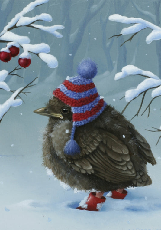 Inkognito Postcard - Winter Sparrow - Bird - Hat - Boots