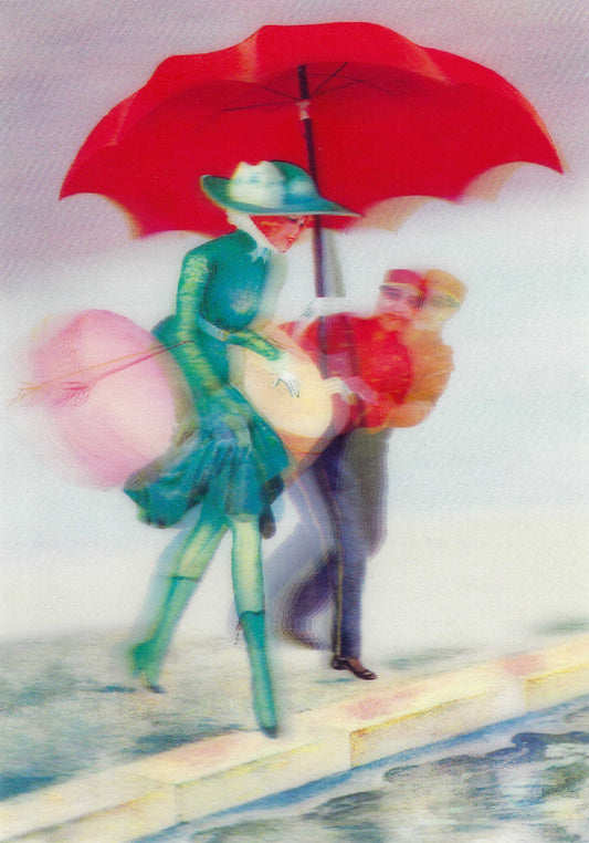 L.M. Kartenvertrieb - Lady with the Red Umbrella - Art - 3D Postcard