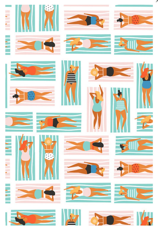 Lantern Press - Aerial Beach Scene - Ladies on Towels - Postcard