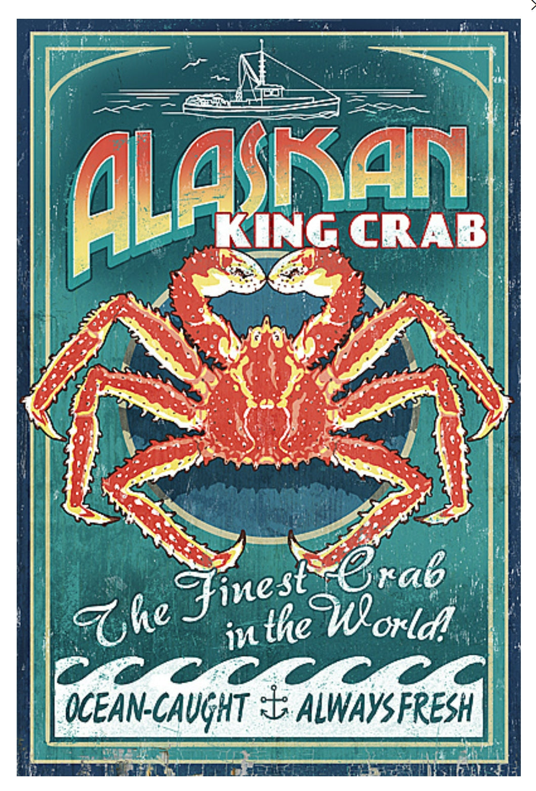 Lantern Press Postcard - Alaskan King Crab Vintage Sign Postcard - Postcrossing Postcard