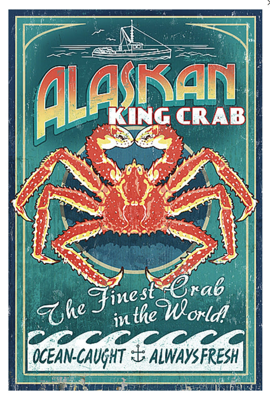 Lantern Press Postcard - Alaskan King Crab Vintage Sign Postcard - Postcrossing Postcard