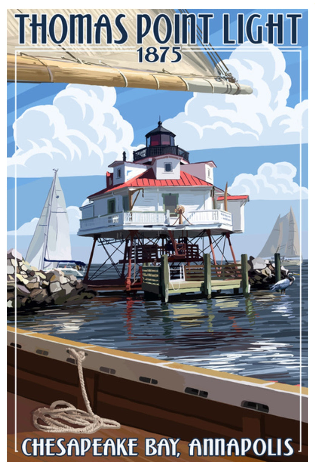 Lantern Press Postcard - Thomas Point Light - Chesapeake Bay Annapolis Postcard - Postcrossing Postcard