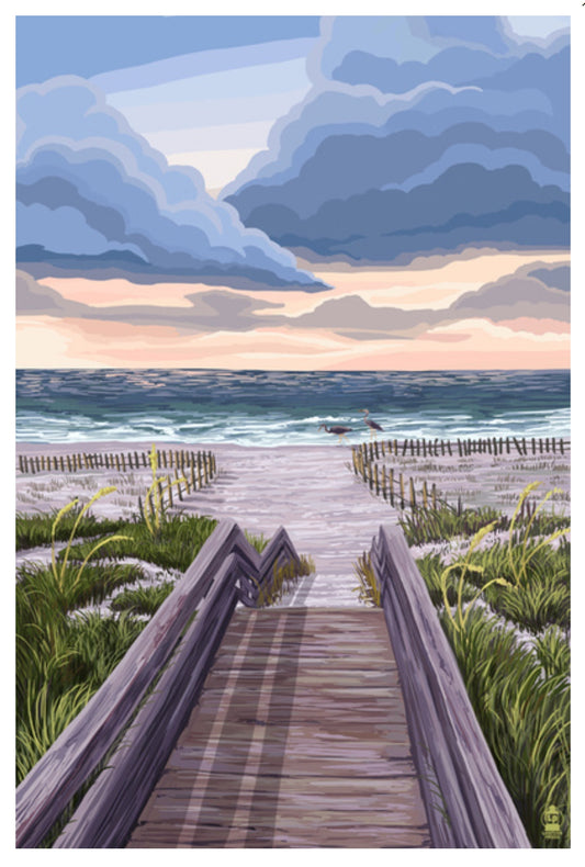 Lantern Press - Beach Boardwalk - Ocean - Sea - Postcard