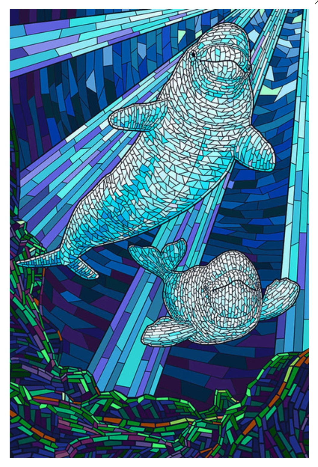 Lantern Press - Beluga Whale - Mosaic- Postcard