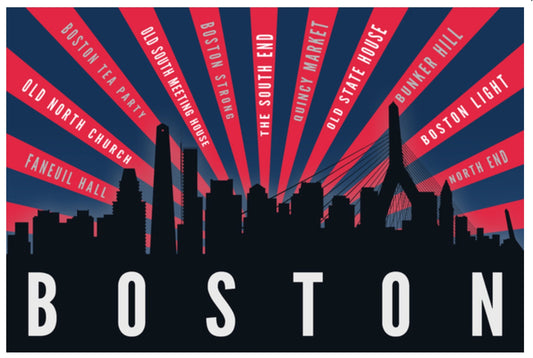Lantern Press -Boston -Massachusetts -Skyline - Rays - Postcard