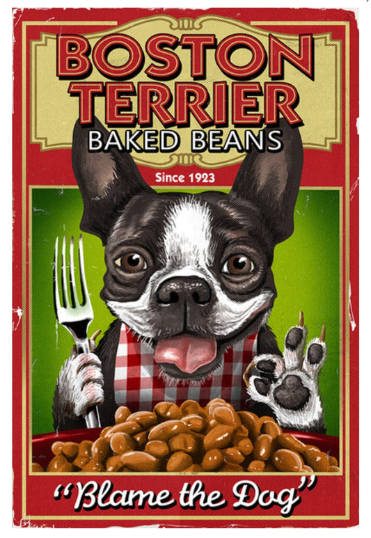 Lantern Press - Dog - Boston Terrier - Retro Baked Beans Ad - Postcard