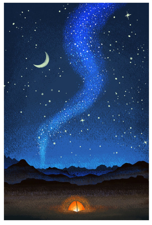 Lantern Press - Camping Scene - Tent & Night Sky - Postcard