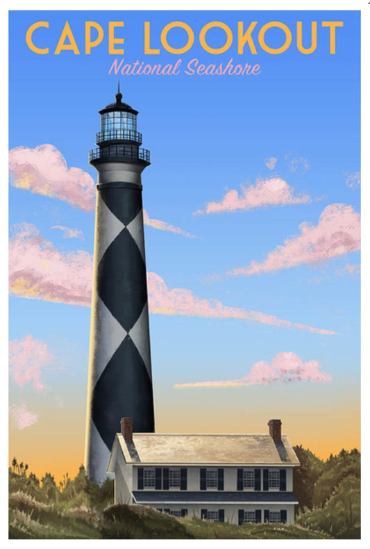Lantern Press - Cape Lookout National Seashore, North Carolina - Lighthouse - Postcard