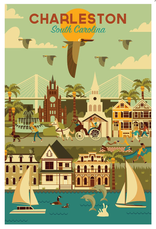 Lantern Press - Charleston - South Carolina - Geometric City Series - Postcard