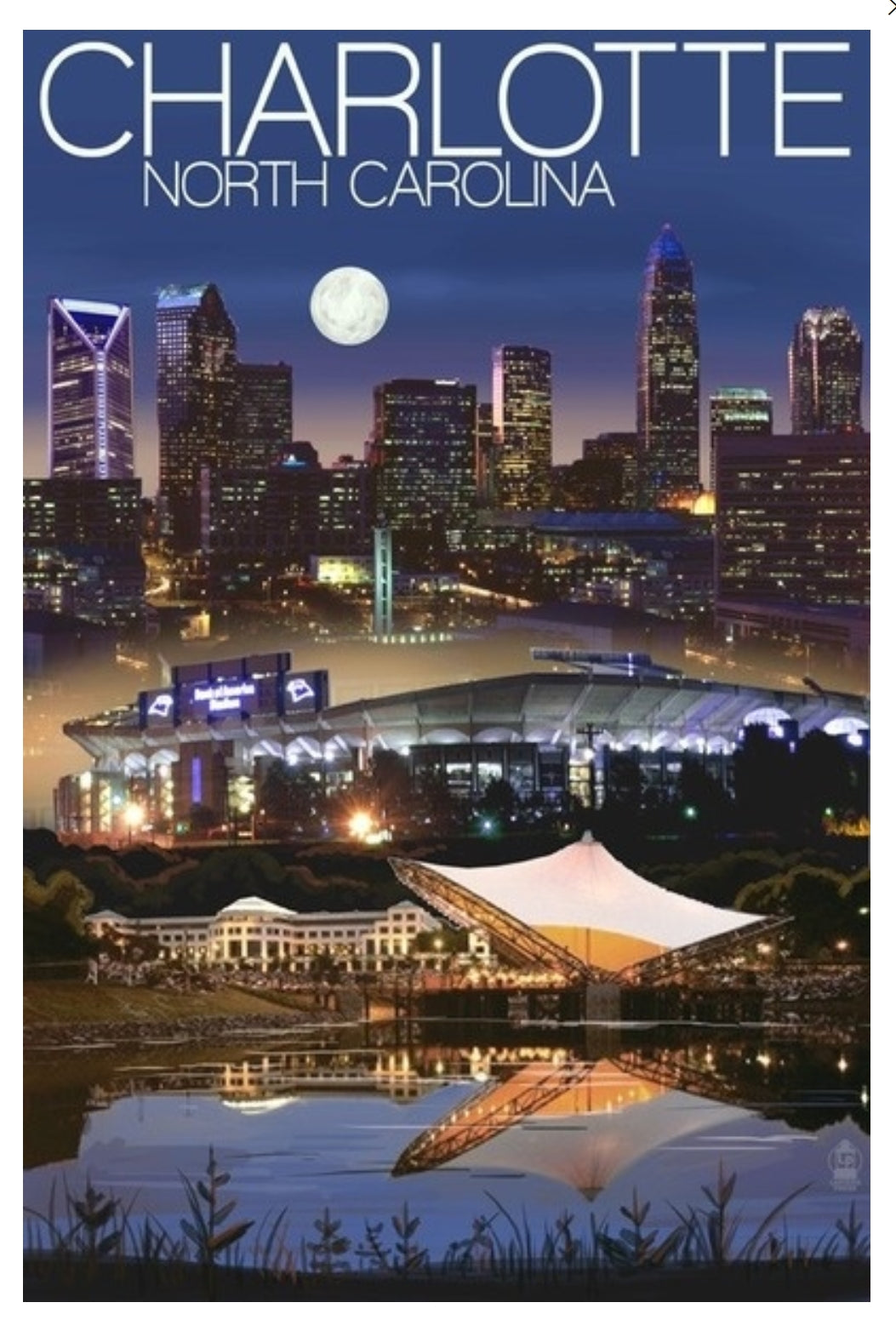 Lantern Press - Charlotte, North Carolina - Skyline at Night - Postcard