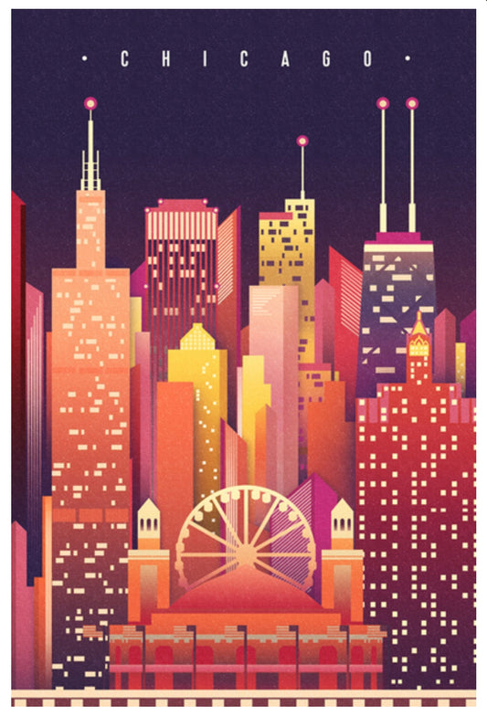 Lantern Press - Chicago - Illinois - Neon Skyline - Postcard